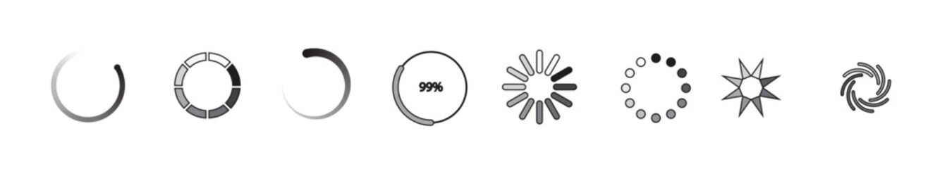 Loading icon set. Buffer loader or preloader. Donload or Upload. Collection of simple web download. Vector illustration.
