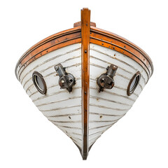 A vintage wooden ship’s helm with brass details, isolated on a white background. transparent PNG