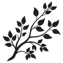 A black and white silhouette of a tree branch with leaves Silhouette