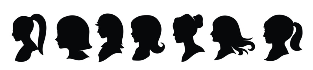 Woman Profile Silhouettes - Vector Illustration