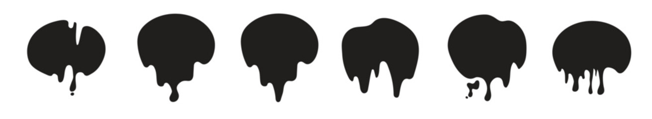 Black dripping ink. Isolated spots of paint, floating oil blots