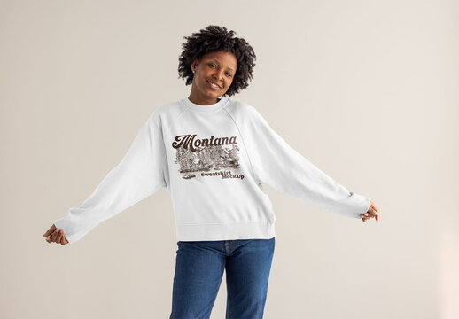 Stylish sweater Mockup With a Smiling Model