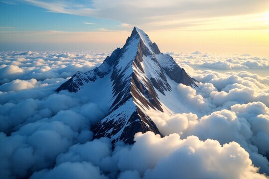 Majestic mountain peak above clouds sunrise dramatic nature scene