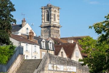 view of the old town of Clamecy with the Saint-Martin Church, France