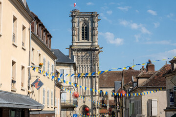 view of the old town of Clamecy with the Saint-Martin Church, France