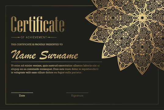 Luxury mandala certificate award diploma