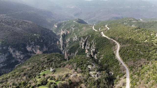 Aerial View of the Mountains Around Papingo Village in Epirus, Greece, Featuring Psarobotano, Plaka, and Vikos Gorge