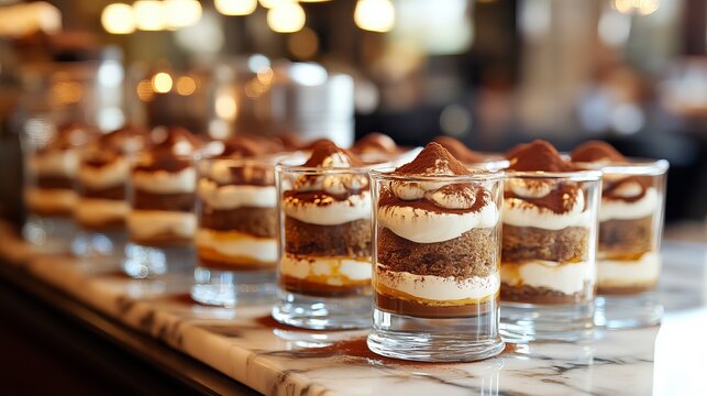 Delicious tiramisu dessert in glasses sweet treat coffee flavored creamy indulgent tasty italian