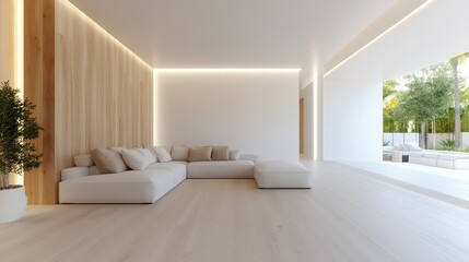 A chic modern living space filled with natural light and featuring soft furnishings, highlighting a sense of comfort and warmth in a stylish contemporary design.