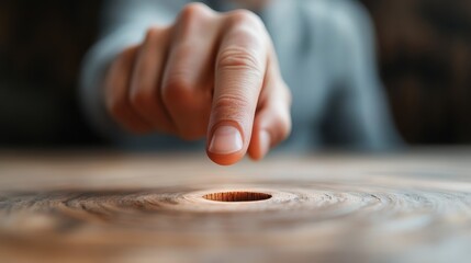 A close-up image of a finger poised just above a drilled hole, illustrating the importance of focus, accuracy, and deliberate actions in our daily decisions and tasks.