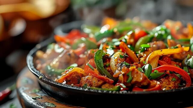 Sizzling Fajitas: A Spicy Mexican Fiesta in a Cast Iron Pan