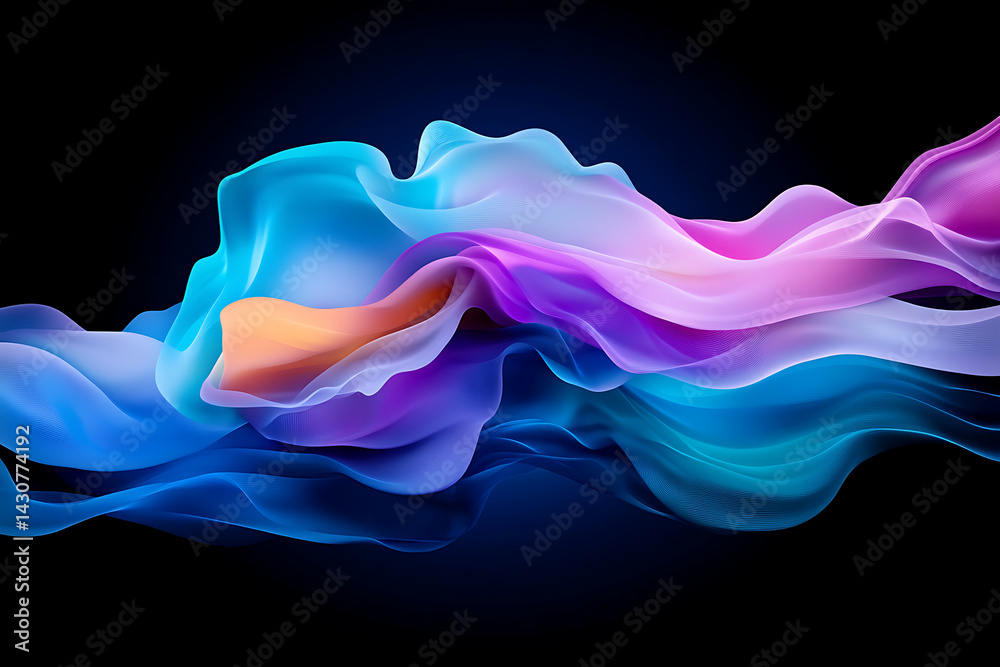 Poster abstract flowing colorful waves create a mesmerizing visual effect on a dark background