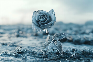 A frozen, delicate rose, encased in a winter's icy embrace.