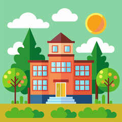 Fototapeta premium School Building Illustration . Flat Design