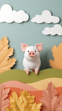 A Charming Pig Posing Amidst Autumn Leaves of excellence in splendor beyond compare with grace