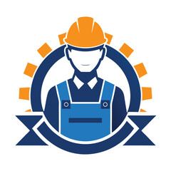 Modern assembly line worker logo on white background vector illustration