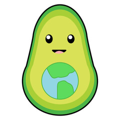 Realistic cute avocado with smile and planet instead of seed vector
Vector avocado with planet earth eco icon