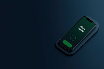 Fototapeta premium Smartphone Displaying Block Number Feature on Charging Pad with Minimalist Dark Background and Focus on Technology Use and Digital Communication