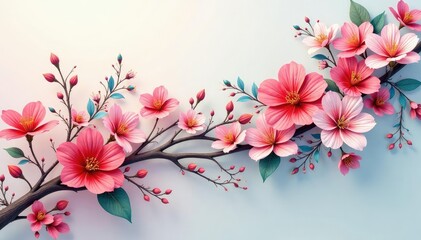 Fluid flowing floral design; blossoms seamlessly connect ,  nature,  color