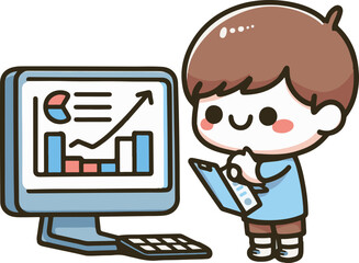 Person analyzing graphs and statistics on a computer