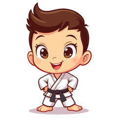 Obraz premium Cheerful boy in a karate uniform posing with confidence 