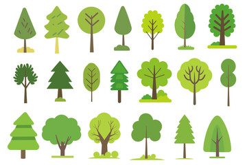 Fototapeta premium Flat vector trees illustration cute cartoon simple and small art transparent background.