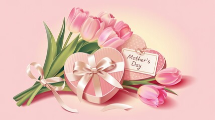 Pink Tulips and Heart-Shaped Gifts Celebrate Mothers Day