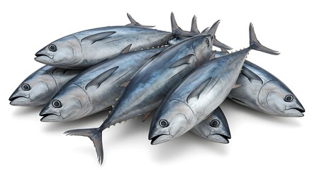 Obraz premium Fresh Fish Pile Several Tuna on White
