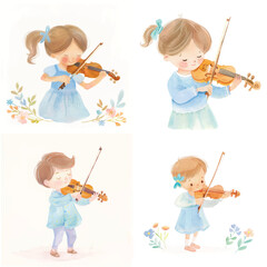 Adorable Child Violinist Illustration Pack

