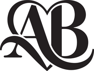 ab letter heart logo silhouette design