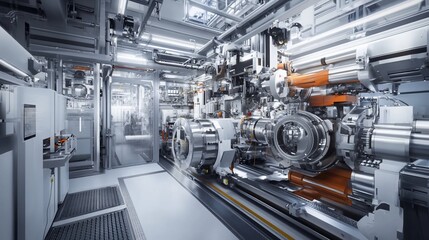 Inside a modern industrial facility filled with complex machinery and equipment