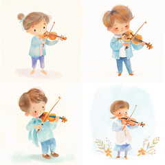 Watercolor Musician Kid Clipart | Violin Theme

