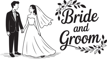 bride and groom wedding floral clipart
