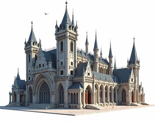 Naklejka premium illustration of medieval european style university architecture design isolated on white background. AI