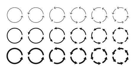 Fototapeta premium Circular arrows different thickness of black color.