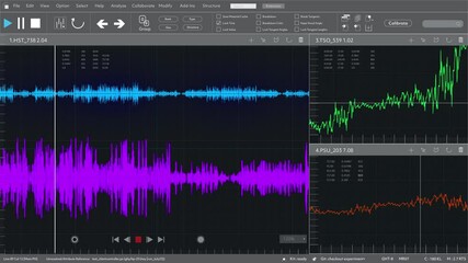 Advanced Engineering Interface Displaying Dynamic Frequencies, Waveforms and Data Analytics on a Dark Theme. Screen Replacement Template for Scientific Research, Quantum Computing or Audio Analysis - Powered by Adobe