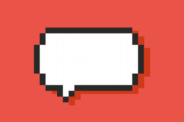 Empty pixelated speech bubble, 8 bit cloud for text. Pixel speech bubble, 8 bit geometric texting dialogue box, chat speech.