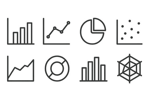 Data visualization charts: bar, line, pie, scatter, area, donut, histogram, radar