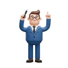 Obraz premium Businessman cartoon character with pen and idea pose isolated on white background