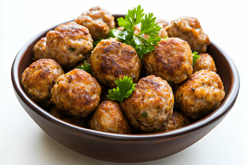 Delicious Golden Meatballs Highlighted with Green Parsley Sprigs