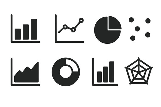 Types of data visualization charts include bar, line, pie, scatter, area, donut, histogram, and radar