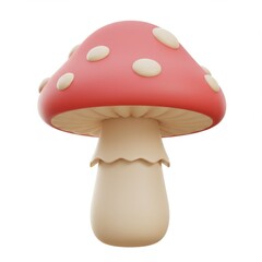 Red mushroom cartoon illustration with white dots isolated on white background