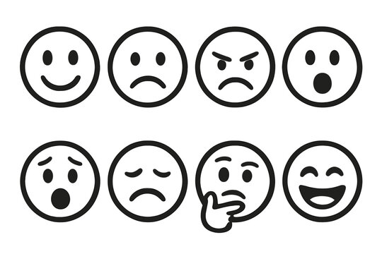 The fundamental emotional expressions are happiness, sadness, anger, surprise, fear, disgust, thoughtfulness, and laughter