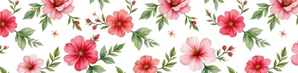 Obraz premium Watercolor floral vector pattern with repeating blooms and foliage, perfect for background or design elements, flowers, watercolor