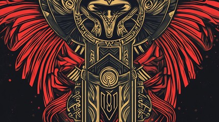 Fototapeta premium Complex, abstract art with red and gold details