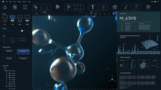 Molecular Modeling Software with Technology for Gene and DNA Sequencing. 3D Visualization for Scientific, Microbiology, Medical Research and Therapeutics. Screen Replacement Template for Computer
