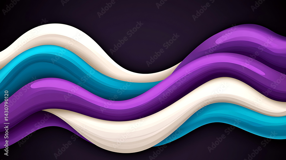 Poster colorful abstract wave patterns creating a vibrant visual flow against a dark background