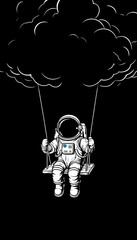 Cartoon Astronaut in Space with Robot and Fun Animal - 3D Vector Illustration, Isolated Black & White Art, Human and Insect Icon