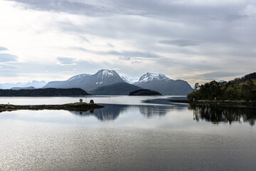 Norwegian Fjords and snow capped mountains 