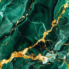 Luxurious emerald green marble texture with golden veins, elegant pattern for upscale interiors